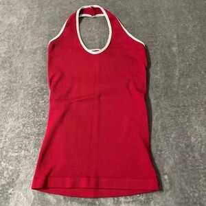 Red on stapped shirt